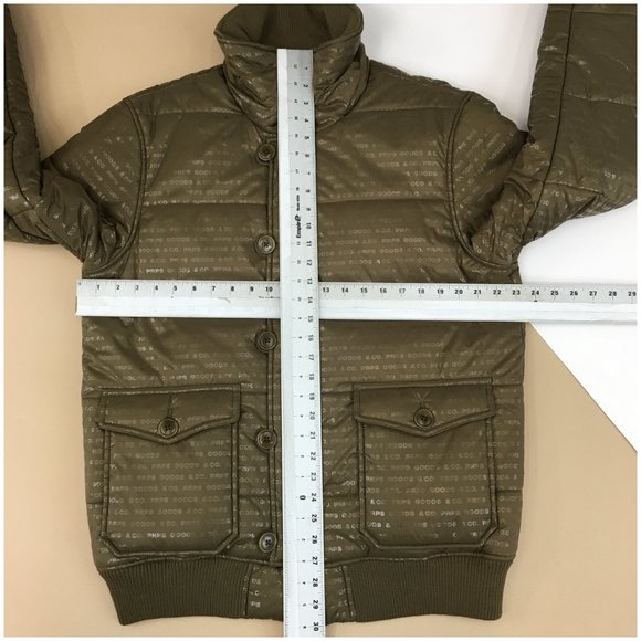 PRPS Mens Jacket‎ Puffer Coat Size L Nylon Full Zip Button All Over Spellout - Picture 6 of 7
